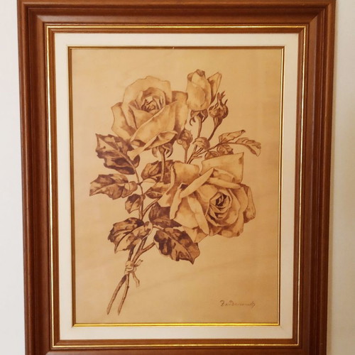 Triantafyllo pyrography painting new, on poplar wood