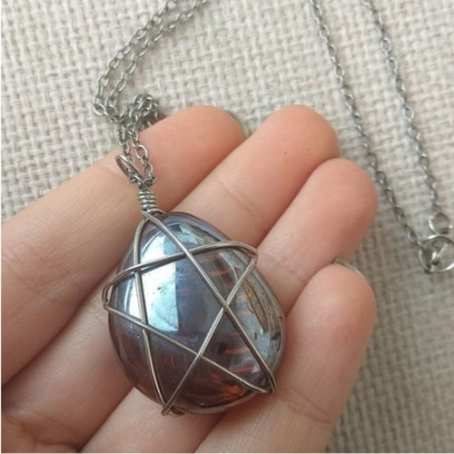 Handmade Necklace with Orange Glass Stone and Silver Wire Star Pendant made to order