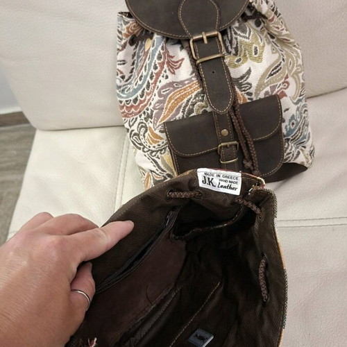 Modern Retro backpack new, genuine leather and woven fabric