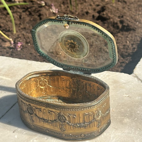 Antique French Style Bronze Jewelry Box with Glass Lid used