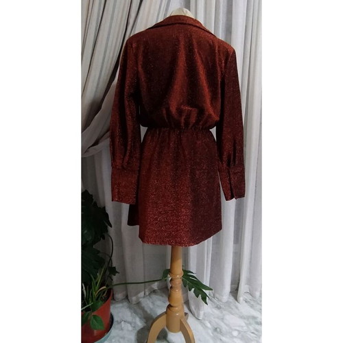 Metallic glitter dress new brick red with decorative buttons