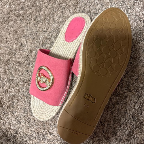 Coach women's slippers like new, pink suede with gold accents, size 37