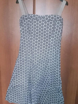 Polka Dot Dress White Brown Like New, Knee Length, Strapless