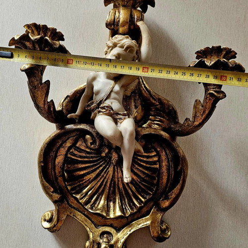 Wall Candlestick 46 cm used, baroque/rococo style with angel figure