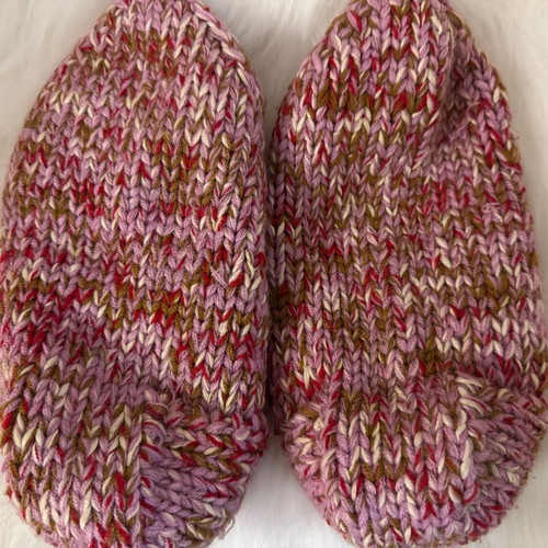 Woolen handmade knitted slippers new, pink multicolor