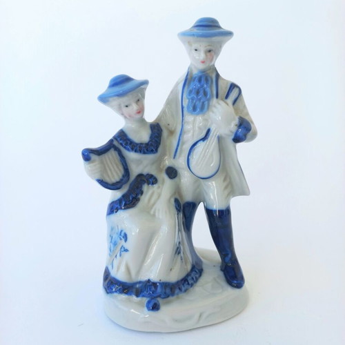 Porcelain figurine with musician couple used, vintage