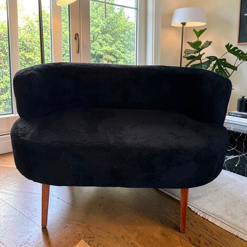Teddy Bouclé Two-Seater Sofa Black 110x67x70cm New