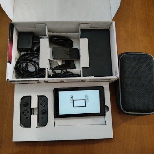 Nintendo Switch used with gray joy-con, model HAC-001, complete set