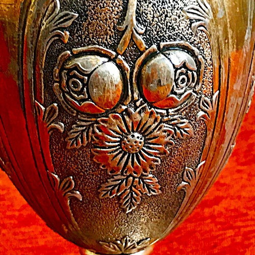 Antique intricately carved metal vase like new (silver-plated)
