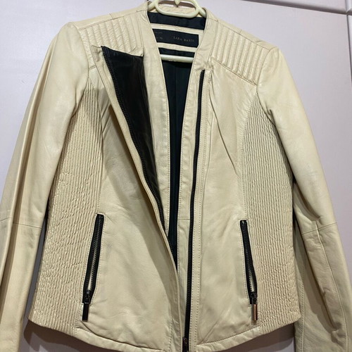 Zara leather jacket, ivory and black, soft genuine leather
