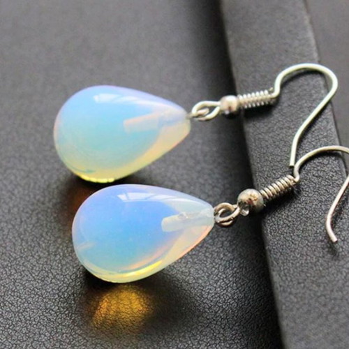 Opalite Drop Earrings new, iridescent white and turquoise