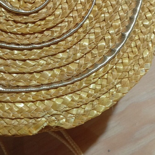Straw crossbody bag like new, yellow and gold with cord