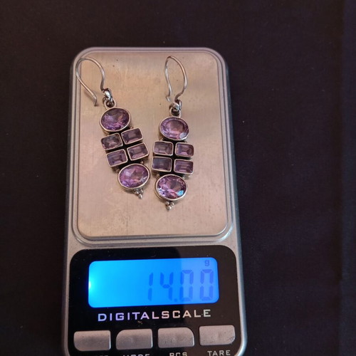 Silver earrings 925 with purple stones like new