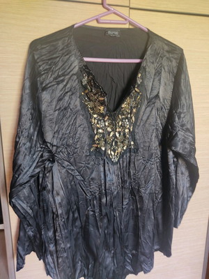 Satin shirt with V neckline black, Greek tailoring