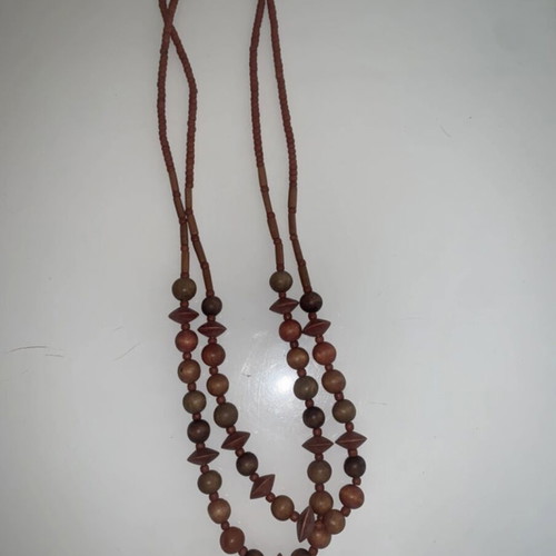 Set of 3 wooden necklaces, brown tones