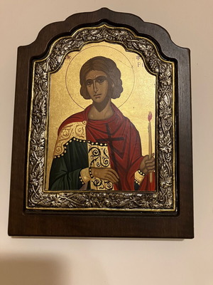 Άγιος Φανούριος εικόνα ασημένια 24k gold plated μεταχειρισμένη, εικονοτεχνική