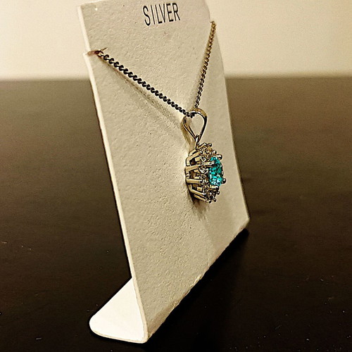 Ocean Dahlia silver necklace with 6mm aquamarine and zircon stones new