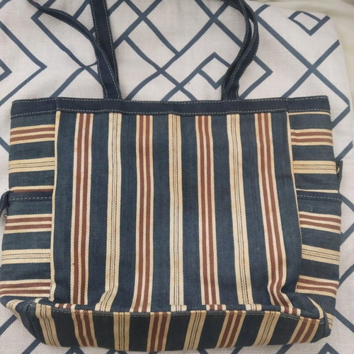 Women’s striped fabric bag beige-blue vintage like new