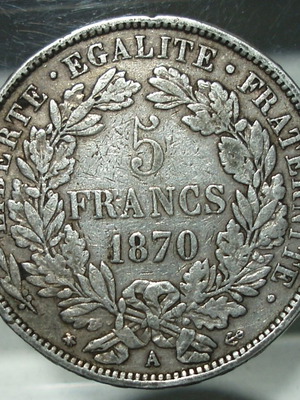 5 Francs 1870 Ceres Third Republic μεταχειρισμένο