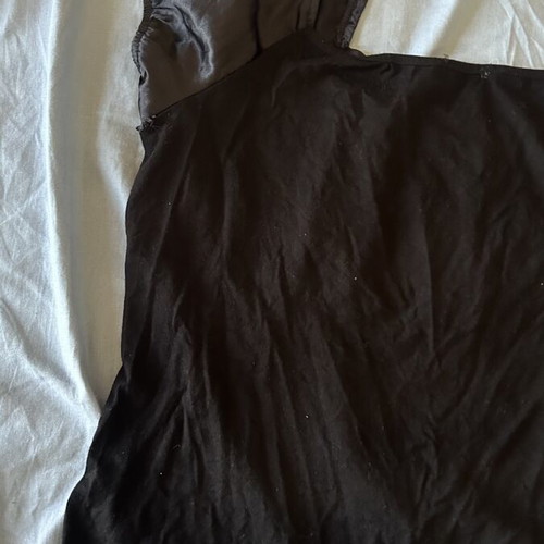 Black women's blouse with satin puff sleeves, L/XL