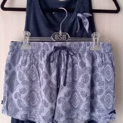 Women's summer pajamas set 100% linen used, size M, blue