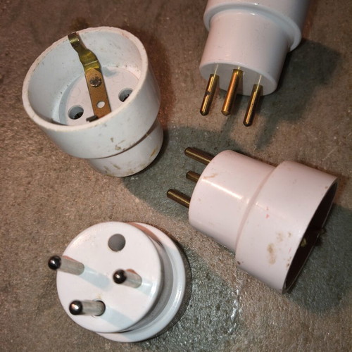 Tripolar plug adapters used, set of four, Schuko