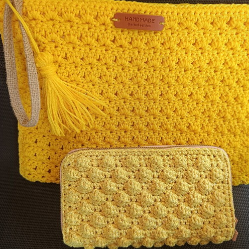 Knitted yellow clutch bag handmade, new