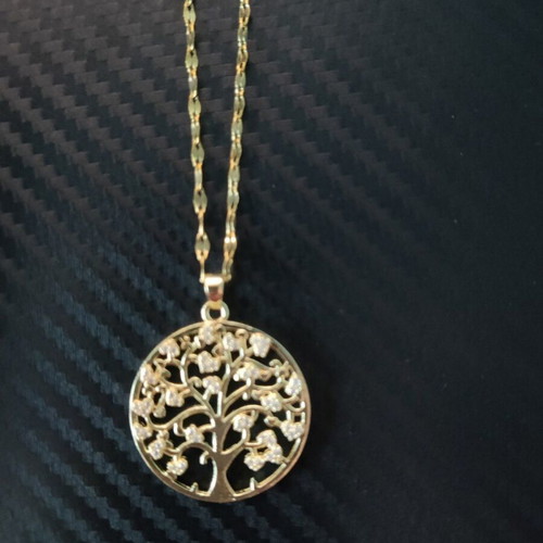 Tree of Life Necklace Gold Steel with Rhinestones like new