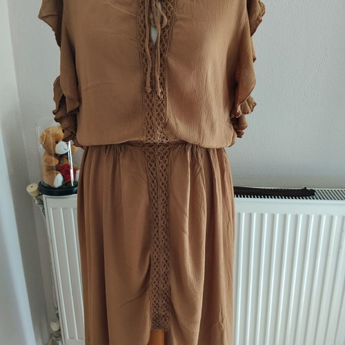 BSB Boho dress camel with lace size S asymmetrical like new