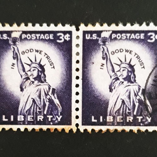 Σφραγίδες Liberty Series 1954, σαν καινούργιες, ζεύγος βαθύ βιολετί