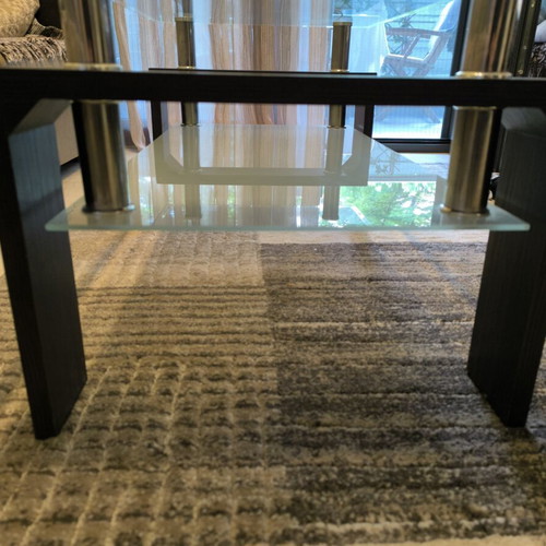Modern coffee table used, glass and wood, 100x60x42 cm