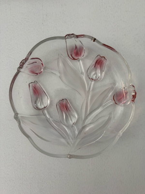 Vintage Mikasa glass bowl like new with embossed pink tulips