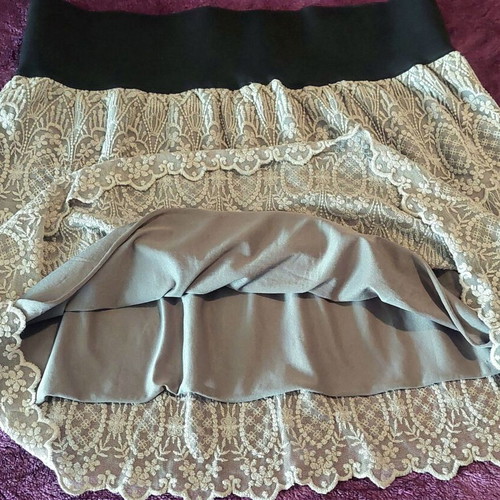 Handmade lace skirt size XL, grey with black waistband