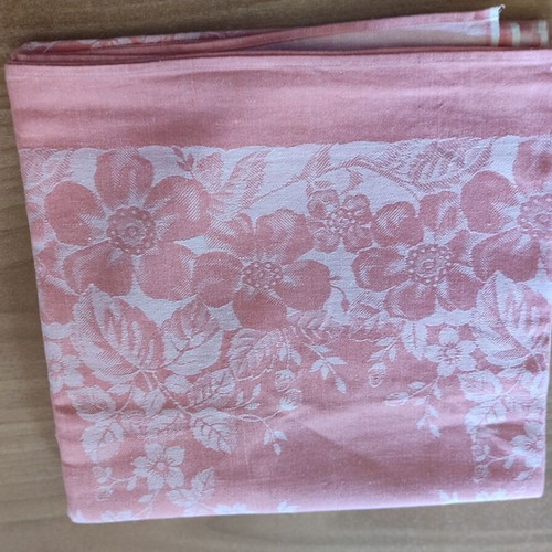 Vintage square tablecloth 1.44x1.44 m, pink floral damask