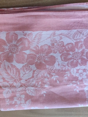 Vintage square tablecloth 1.44x1.44 m, pink floral damask