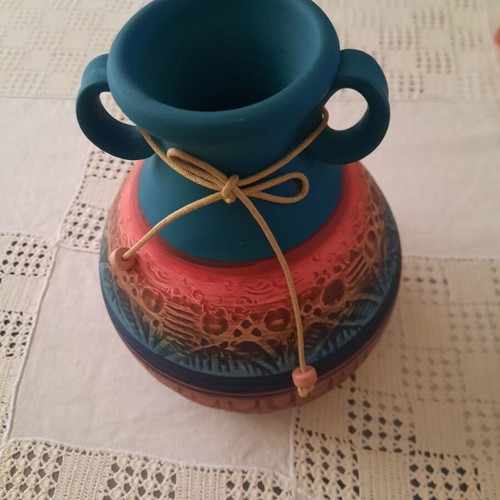 Clay vase handmade with vivid colors