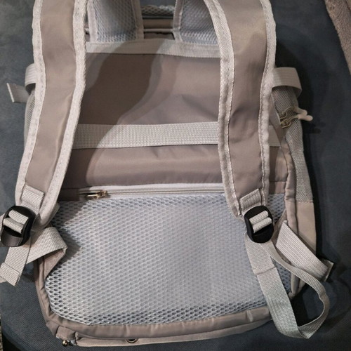 Backpack new, gray with multiple compartments and USB port