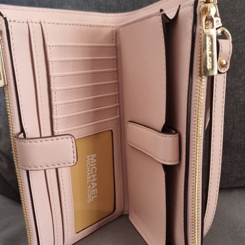 Michael Kors large wallet new with phone holder, white and pink