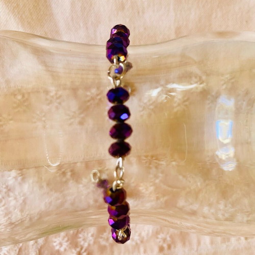 Handmade bracelet new with dark purple beads and silver chain links