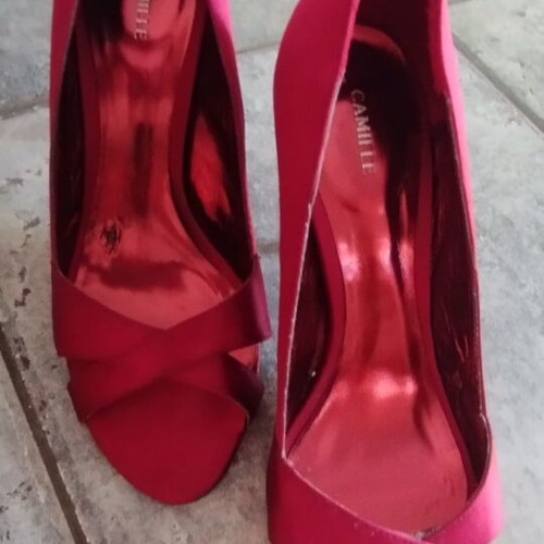 Camille peep toe shoes like new, red burgundy, size 40, 8cm heel
