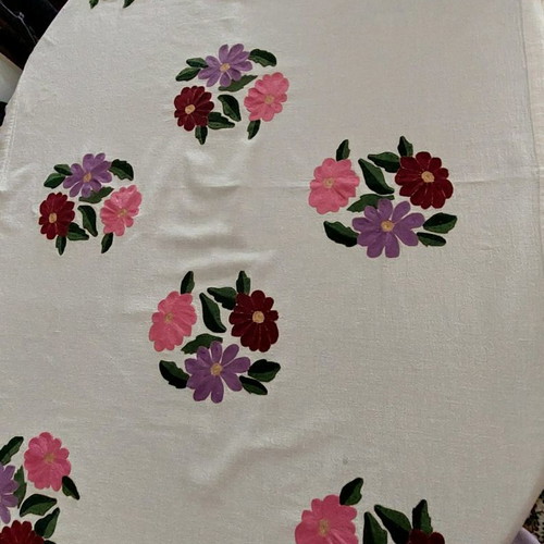 Tablecloth rectangular used 190x140cm vintage embroidered with flower motifs