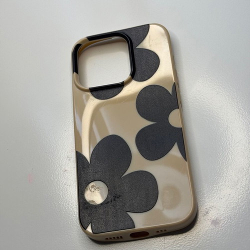 iPhone 15 Pro case used cream beige with black flowers