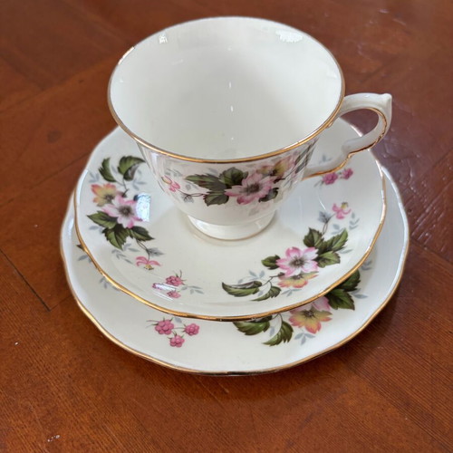 Queen Anne England cup with saucer and dessert plate like new