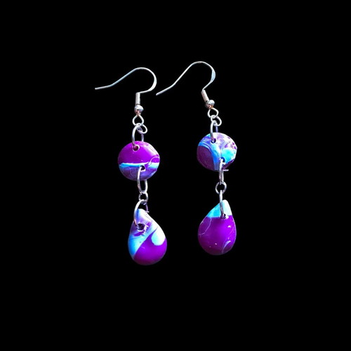 Handmade earrings from recycled plastic, purple and blue, new