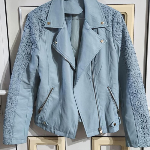 Jacket blue bike style leatherette S-M like new