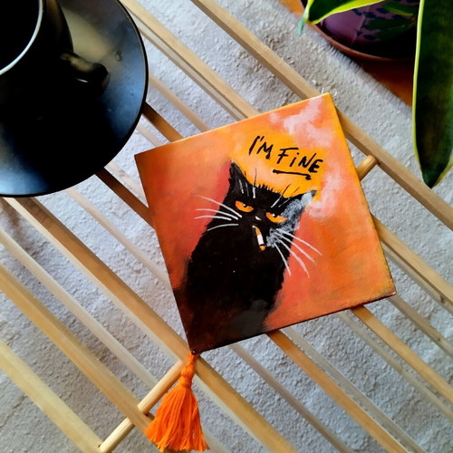 Canvas painting mood of the day with tassel new, acrylic 13×13 cm