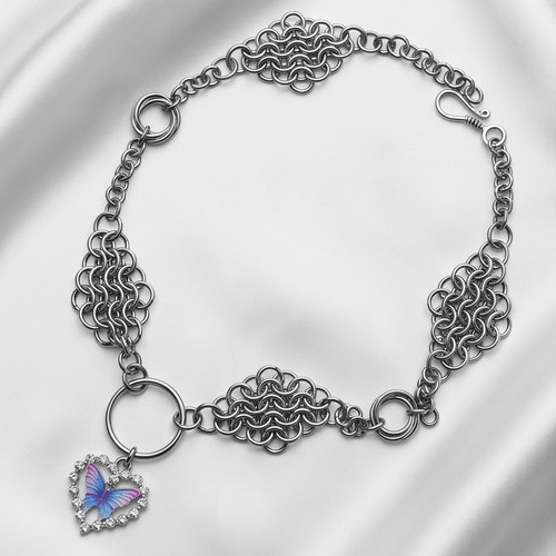 Stainless Steel Choker with Butterfly new, blue and silver