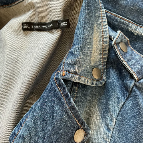 Zara Jean Jacket Woman Medium Like New Blue 3/4 Sleeve