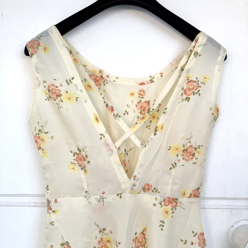 Vintage floral dress used, small, yellow cream, handmade