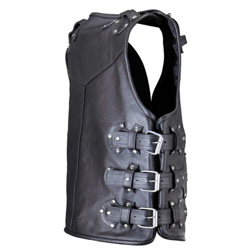 Leather MotoMall ROCK motorcycle vest new, calfskin with buckles